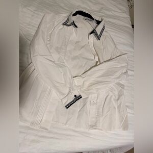 Yves St. Clair White Shirt with Black Trim Detailing